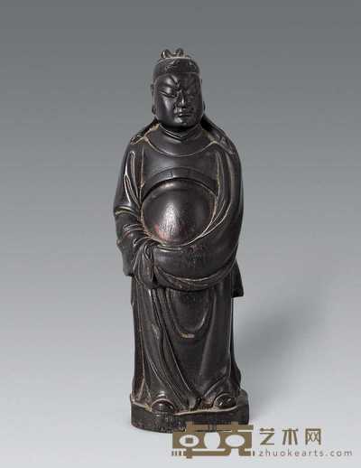 清 紫檀刻人物立像 高23.5cm